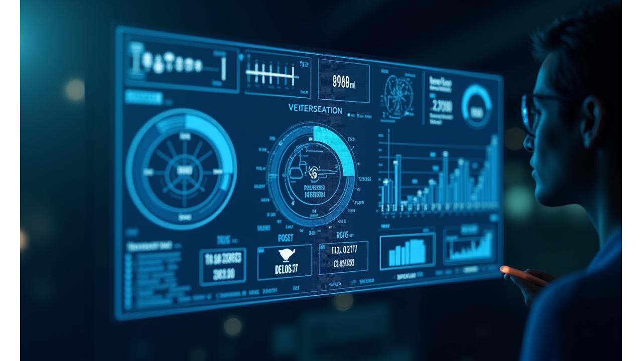 Digital dashboard showing real-time marine IoT data: vessel locations, engine performance, and cargo temperature